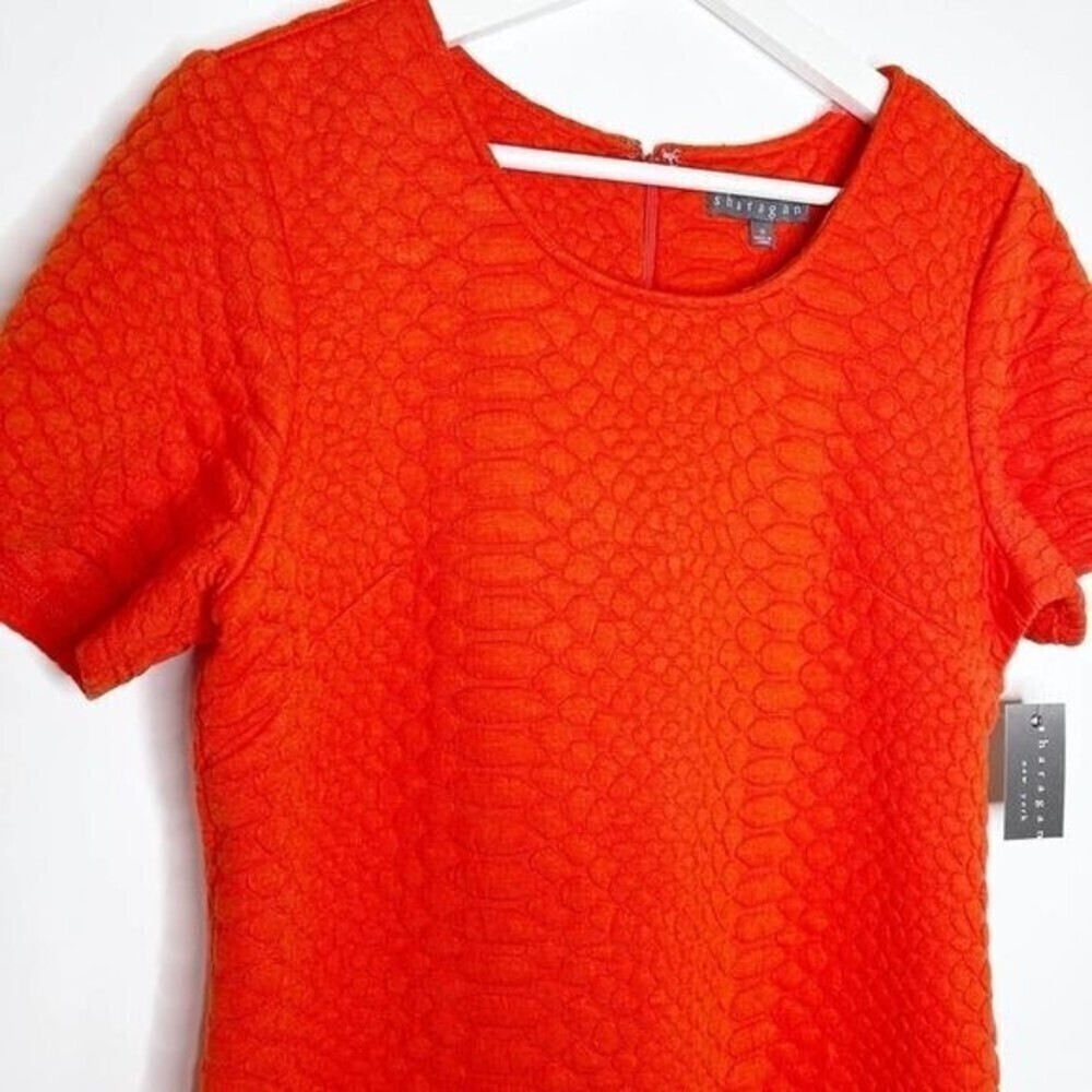 SHARAGANO Orange Textured Knit Ruffle Hem Dress  - Picture 3 of 7